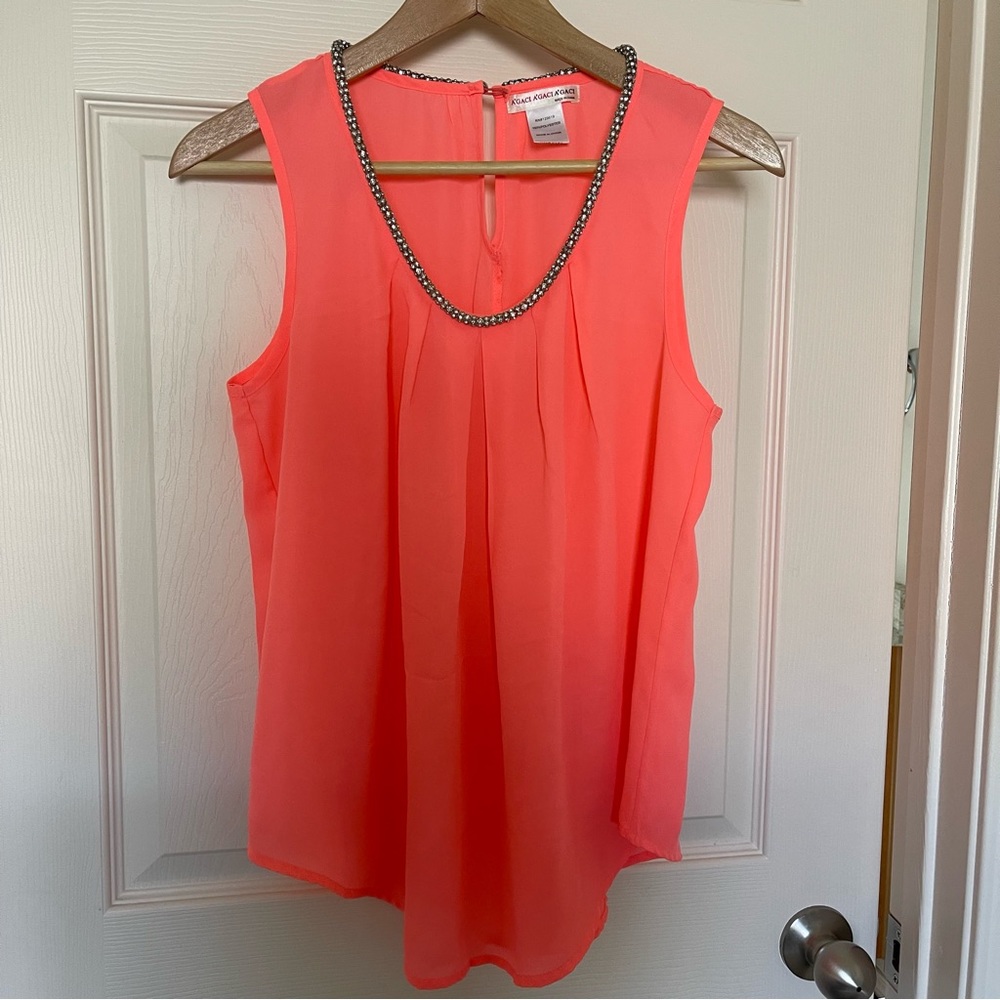 A’gaci Neon Color Sleeveless Blouse w/ Embellished Collar